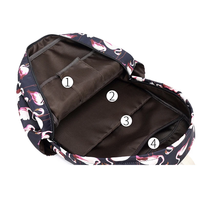 Рюкзак с Фламинго из трех частей нейлоновый водонепроницаемый вместительный