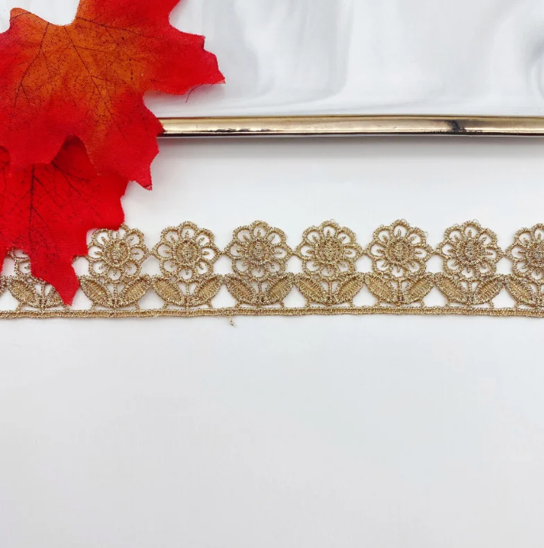 2 Yards Venise Gold Lace Fabric Blouse Sewing Trim DIY New Flower Applique Collar Costume Decoration Accessories | Дом и сад