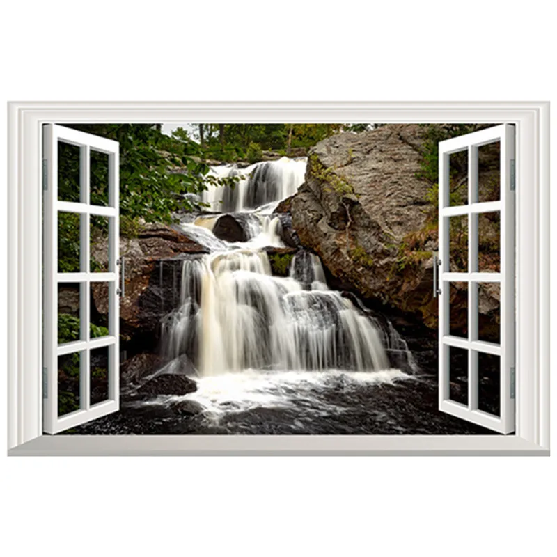 Высокая горным водопадом 3d поддельные окна Декорации Наклейки виниловые
