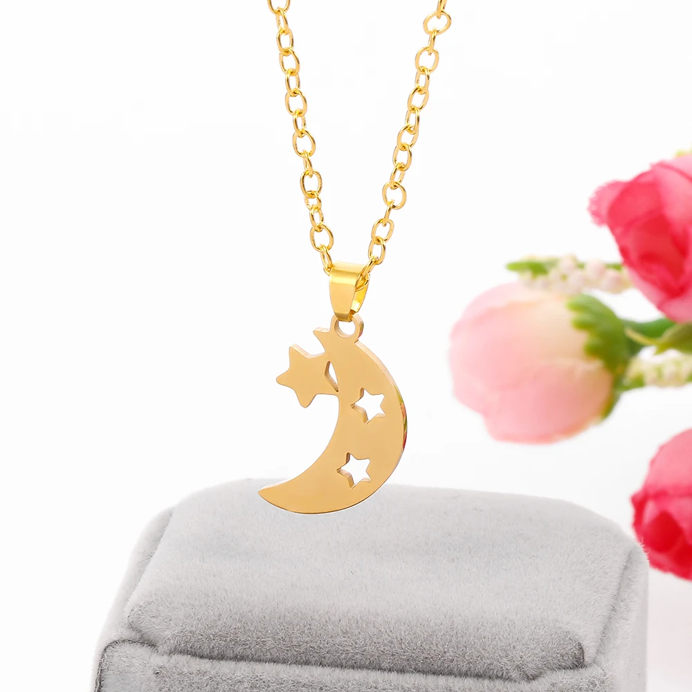 Модное ожерелье со звездами и лунами из нержавеющей стали очаровательное