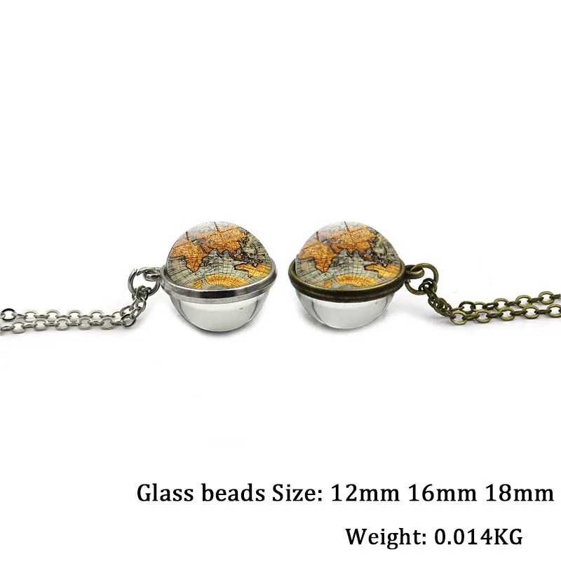XUSHUI XJ винтажная карта мира Двусторонняя стеклянная подвеска с шариком ожерелье