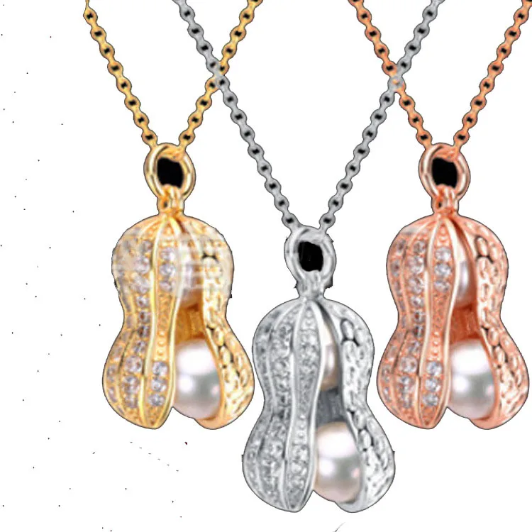 

Necklace Jewelry retro peanut pearl pendant rising peanut pearl necklace silver plated necklace manufacturer wholesale