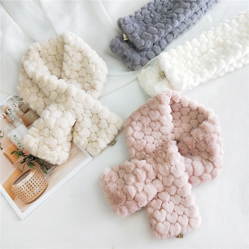 

Faux Fur Collar Neck Warmer Scarf Cute Sweet Rabbit Fur Plush Scarf Comfortable Long Skinny Solid Color Neck Collar Muffler