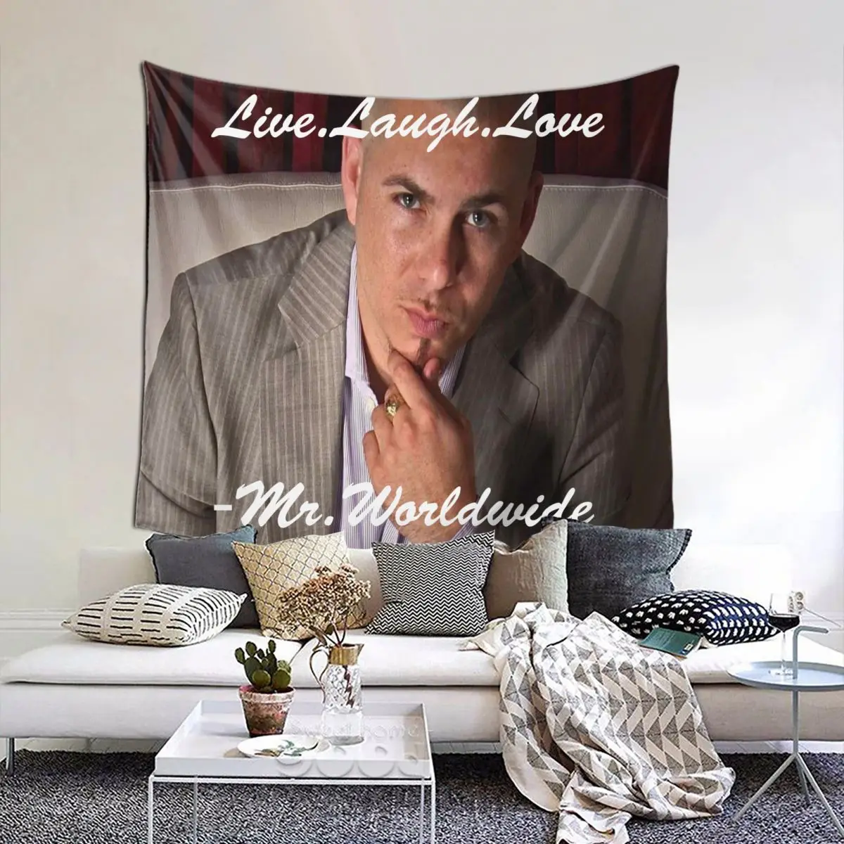 

Pitbulls Mr Worldwide 9 Tapestry Hip Hop Star Tapestry Wall Bedspread kawaii Psychedelic Decor Blanket For Living Room