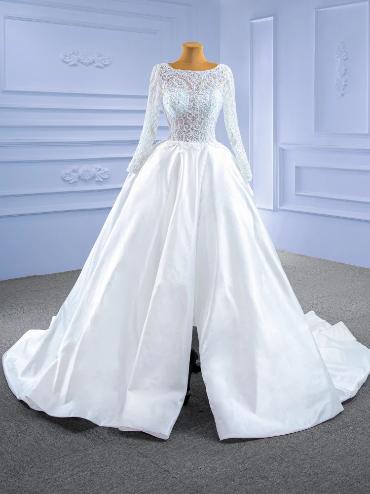

Molanda Hung Elegant Wedding Dress O Neck Lace Up Illusion Appliques Full Sleeve Princess Bridal Gown Vestido De Noiva 67292