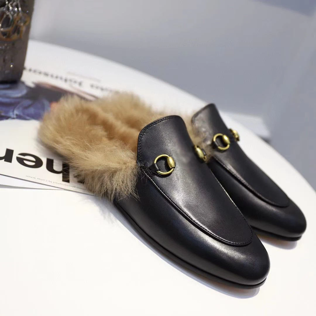 

2020 Fashion Women Slipper Shoes real fur loafers
