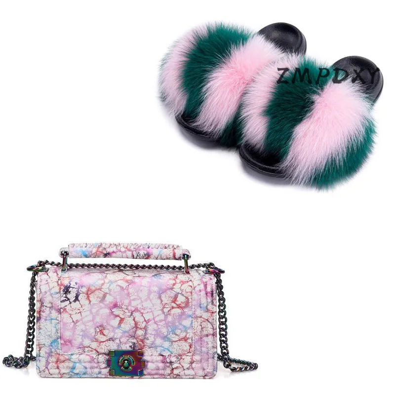 Шлепанцы женские из натурального меха лисы наборы обуви на ремне меховые тапочки