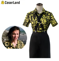 stranger things eleven cosplay costume girl yellow printed collared shirt women 80s dress outfit suit mardi gras clothes set
