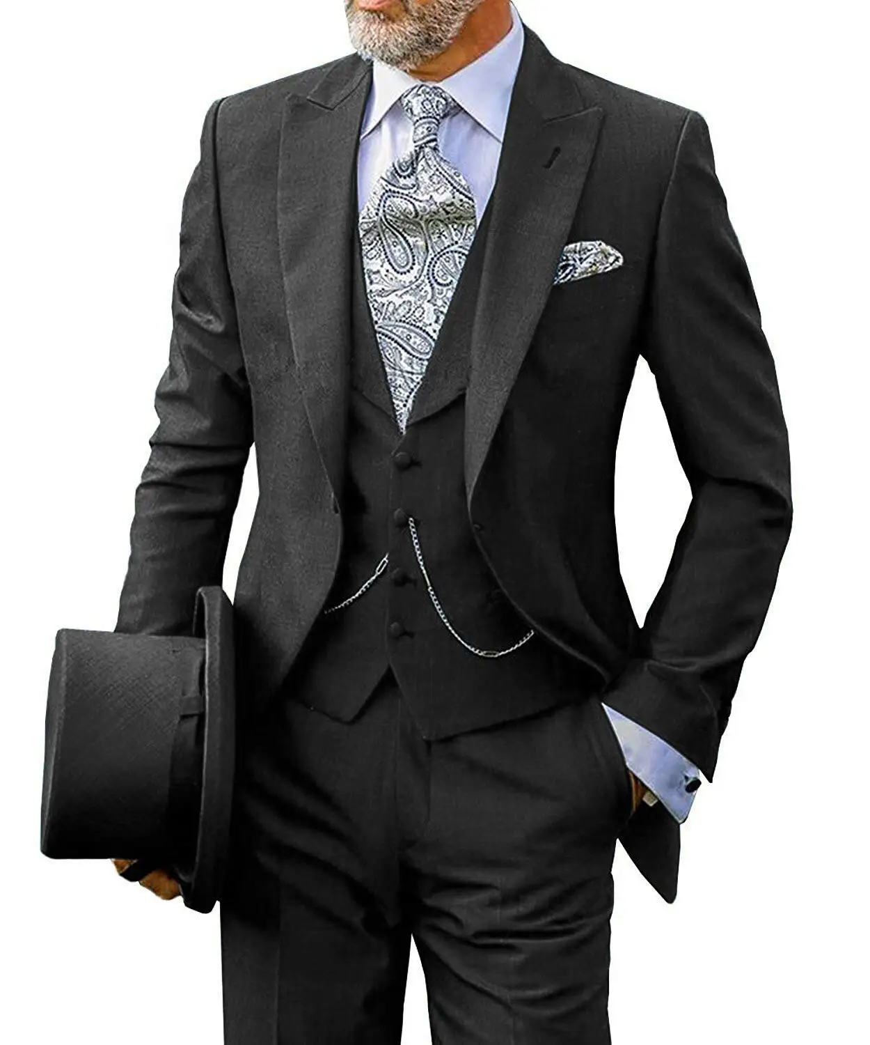 Black/Blue Men Suits 3 piece Notched Lapel Leisure V Neck Groom Tuxedo Men Suits for Wedding  (Jacket+Vest+Pants)