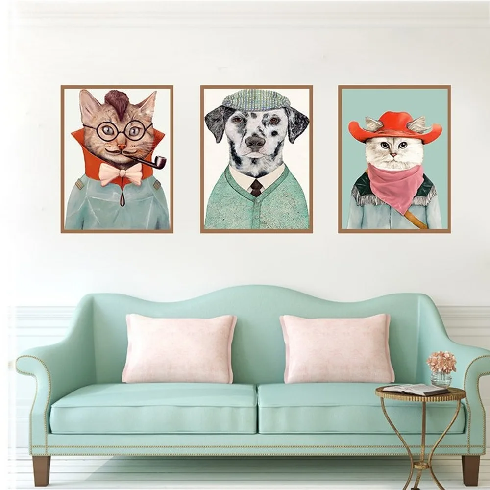 Ретро портрет животных холст живопись лиса ежик кошка собака лось хентлеман