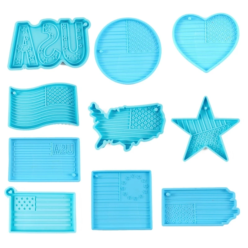 

10 Style USA Flag Resin Molds American US Flag Keychain Pendant Mold Statue of Liberty Independence Silicone Resin Molds