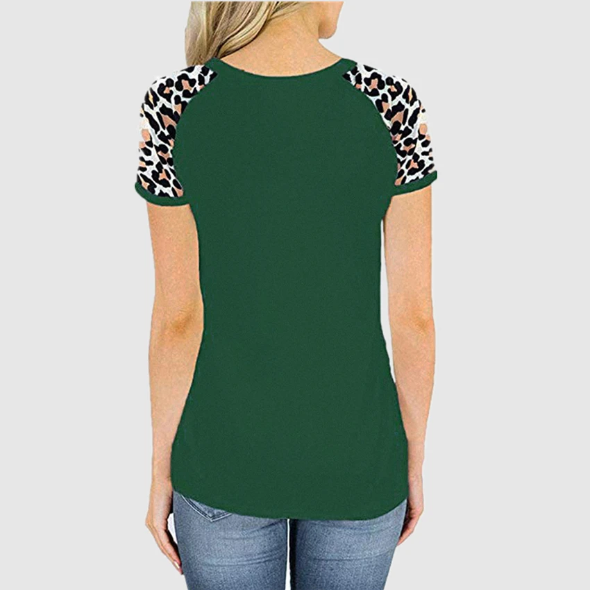 Женская футболка с леопардовым принтом повседневная черная коротким рукавом и