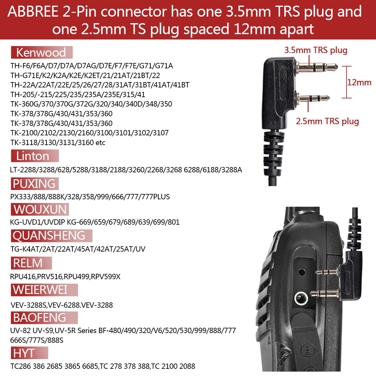ABBREE 2 Pin PTT к Тип Наушники Гарнитура наушника для Baofeng UV-5R UV-82 BF-888S BF-V9 UV-S9 Плюс Радио