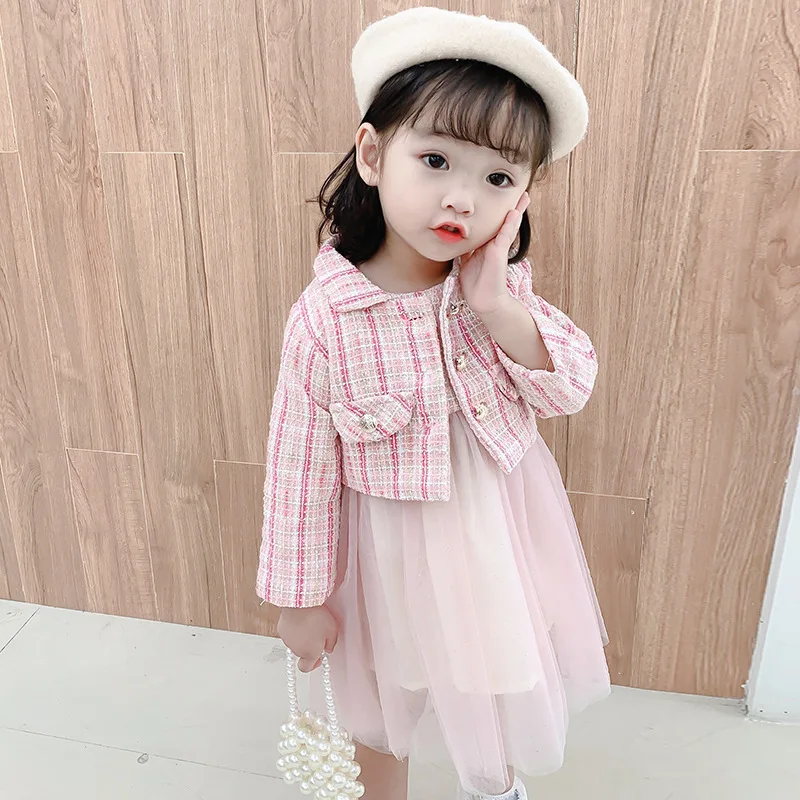 

Одежда для маленьких девочек, костюм для девочек, пальто с длинным рукавом + платье, Детская бутиковая одежда, оптовая продажа детской одежд...