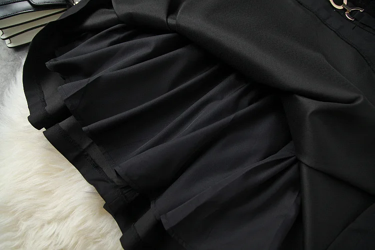 

European and American women's wear 2020 winter new style Long sleeve stand collar metal chain Fashion patchwork black dress