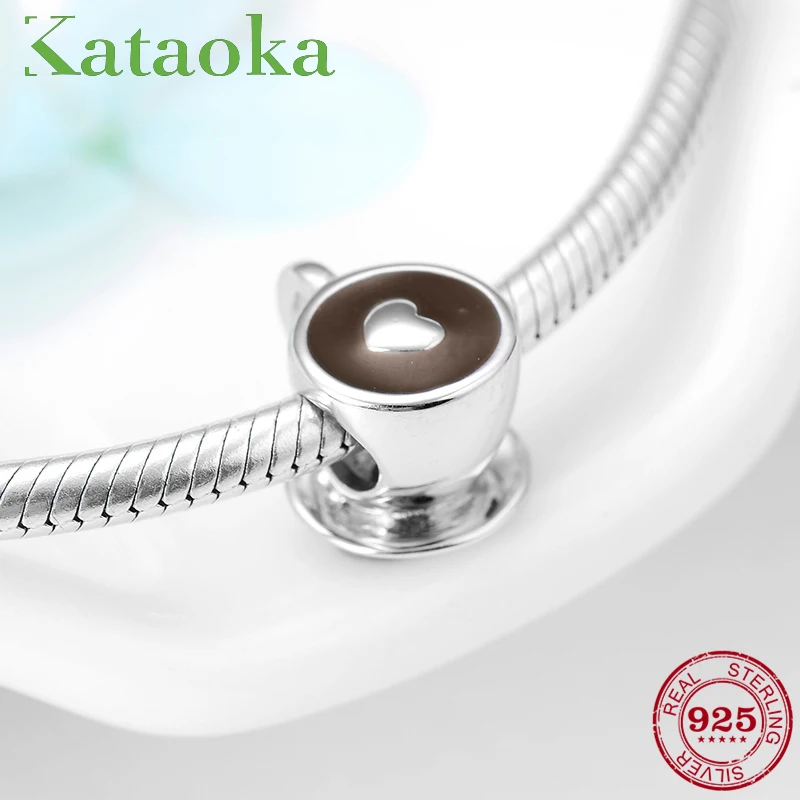 Женский браслет из серебра 925 пробы с подвеской в виде чашки кофе и