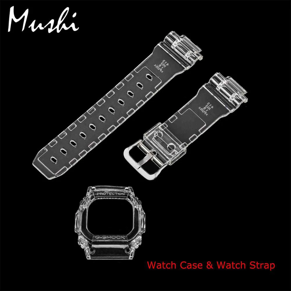 Strap with Case 5600 Часы Ms ремешок для Casio DW-5600 GWX-5600 GW-5000 прозрачный Для мужчин часов булавки ремешок с пряжкой для часов, коробка для часов+ инструмент - Цвет ремешка: Strap with Case 5600