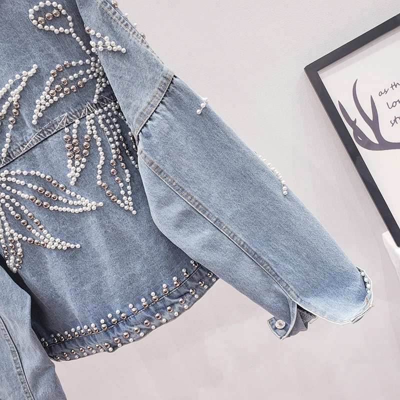 2020 женские джинсовые пальто тяжелый платья с бусами ручной работы заклепками