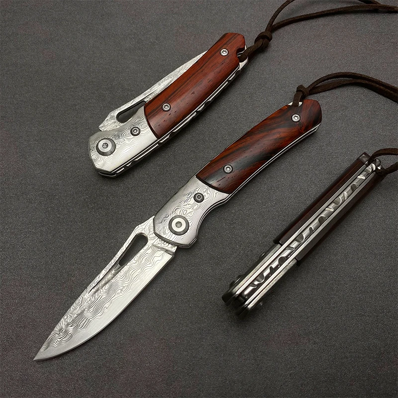 

Lockless Damascus Steel VG10 Hand Folding Knife Outdoor Portable Survival Pocket Knife Camping EDC Sharp Blade Utility Tools