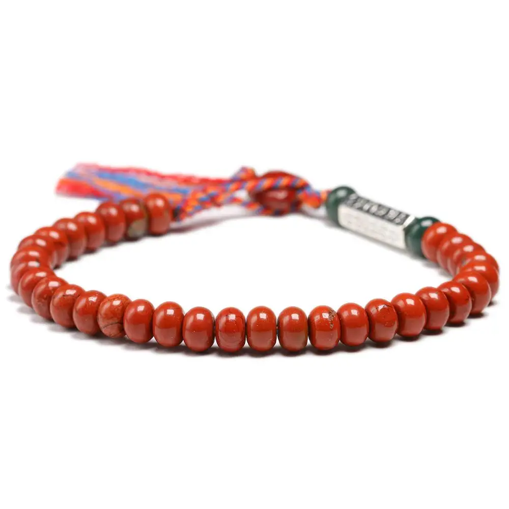 Natural Red Jasperr 6*4mm Beads Simple Bracelet Women Men Six ture words Charm Tibetan Buddhist Handmade Lucky Knots Bangle