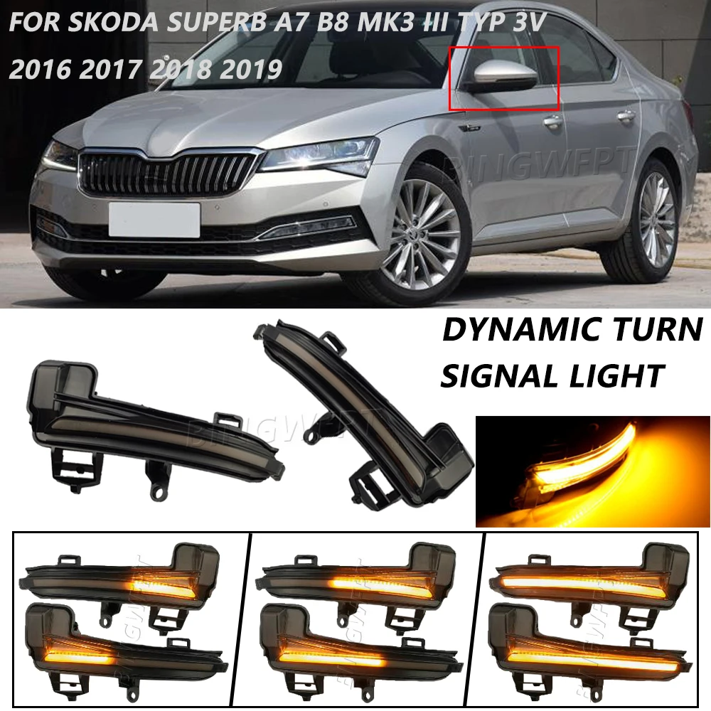 

BINGWFPT для Skoda Superb A7, Динамический светодиодный поворотный сигнал, поворотный сигнал, последовательное боковое зеркало, мигающий светильник д...