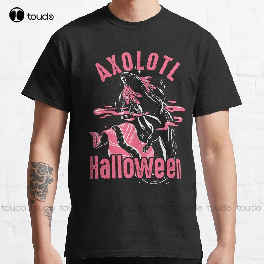 

Axoween Vibes Хэллоуин Axolotl костюм на Хэллоуин Классическая футболка забавные мужские футболки модные забавные новые искусственные унисекс футб...