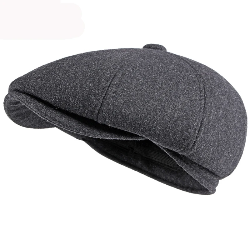 HT2946 Beret Wool Hat Men Octagonal Newsboy Cap Beret Hat Vintage Ivy Flat Gastby Cap Male Warm Earflap Winter Hat Men Beret Cap