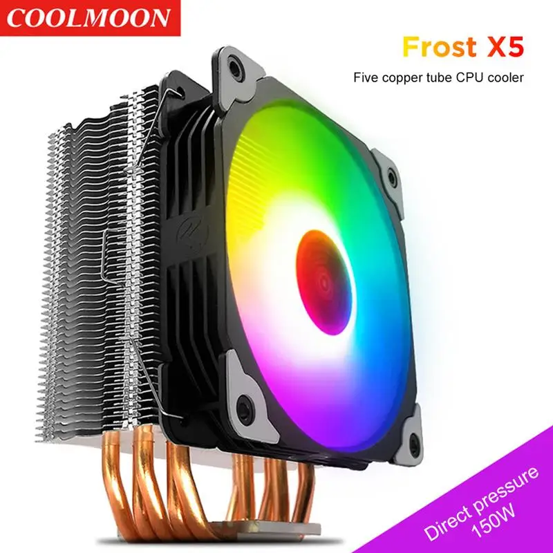 

COOLMOON CPU Cooler 12cm Adjustable RGB CPU Heat Sink with 5 Heat Pipe Computer Case PC Cooling Fan for Desktop Computer DIY