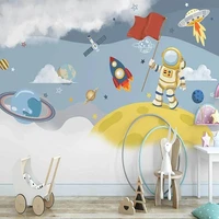 custom mural wallpaper nordic ins hand painted 3d cartoon space rocket astronaut childrens bedroom background 3d wall painting