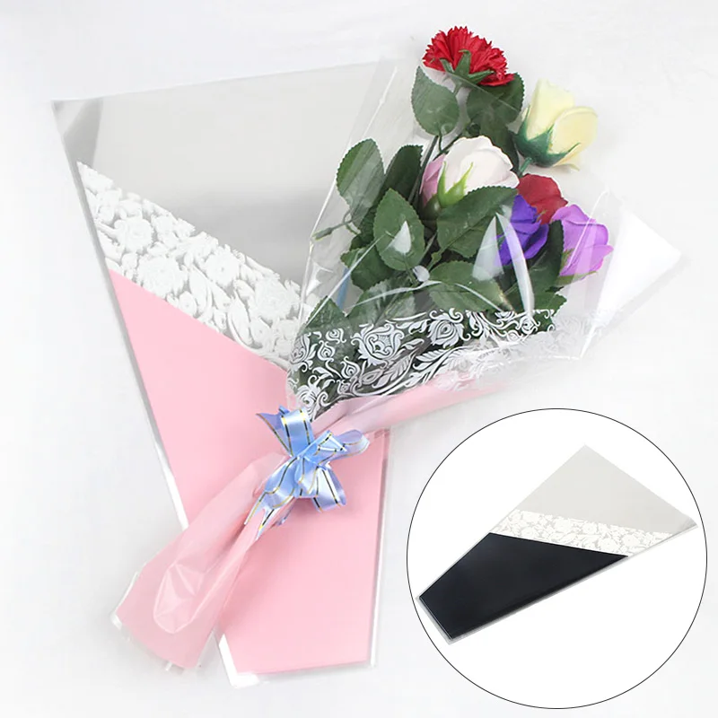 

50PCS love code plastic bouquet bag multi-rose trapezoidal bagging flower bag fresh flower packaging material florist supplies