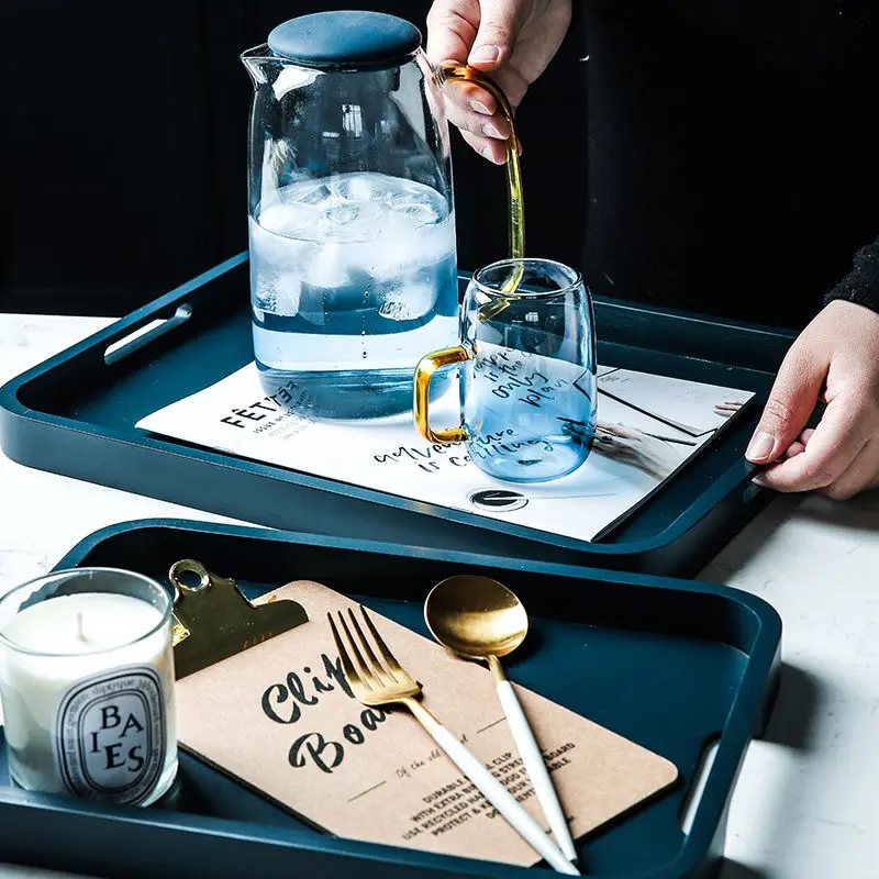 

Простой чайный поднос в скандинавском стиле, домашний чайный набор, подносы, прямоугольная стеклянная тарелка для питья, товары для дома, ку...