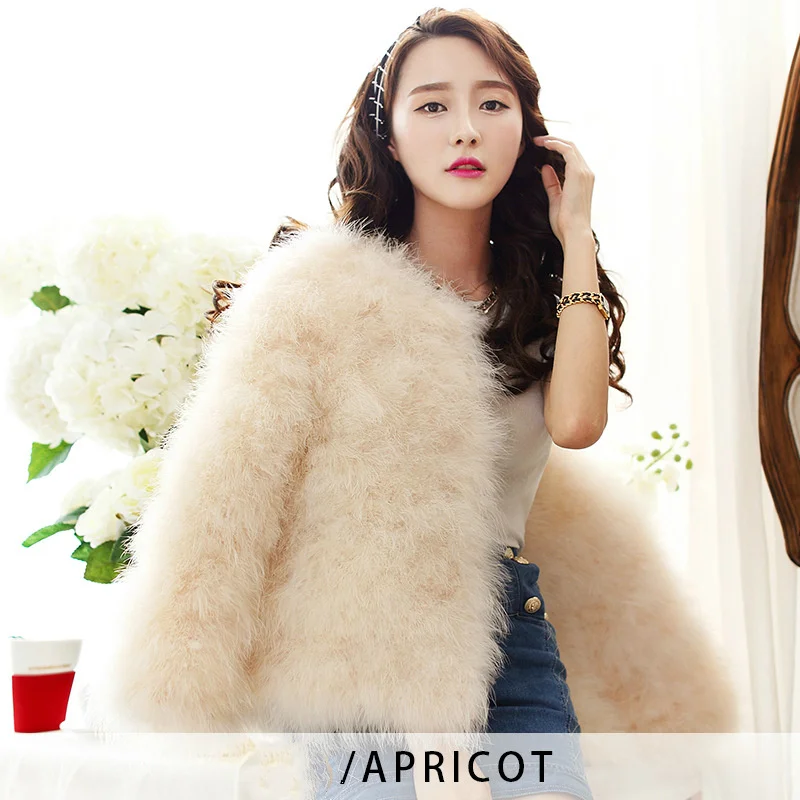 Women Real Fur Coat Genuine Ostrich Feather Shrug Short Winter Jacket Natural Ostrich Fur Coats Female WYQ1991