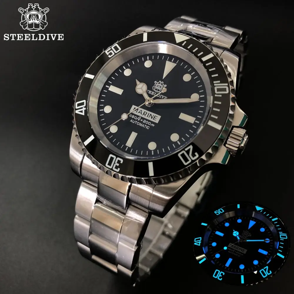 Часы STEELDIVE 1954 200 м NH35 Sapphire автоматические часы C3 светящиеся Мужские механические