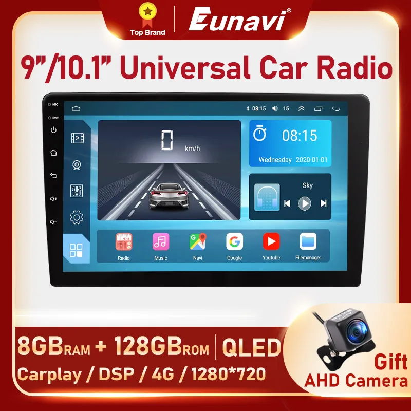 

Автомагнитола Eunavi, 4G, 2DIN, Android 10, универсальный мультимедийный видеоплеер, DVD, GPS, 9 дюймов, 10,1 дюйма, QLED, Carplay, DSP