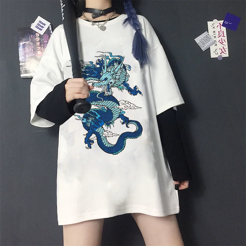 

Women's T-shirt Ulzzang Harajuku Vintage Chinese Dragon Print T-shirt Streetwear Tops Summer Oversized T-shirt Casual Clothes