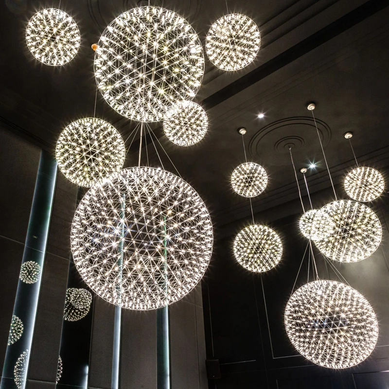 Modern Brief Loft Spark Ball LED Pendant Lighting Fixture Firework Stainless Steel Lamps Home Deco Warm White Dimming 110-240V