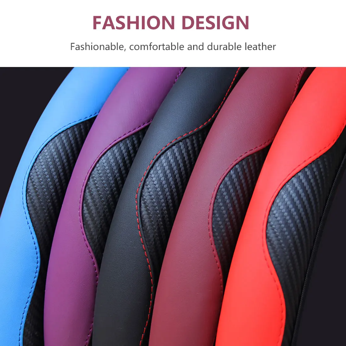 

1PC Car Steering Wheel Cover Breathable Anti Slip PU Leather Steering Covers Suitable 37-38cm Auto Decoration Carbon Fiber