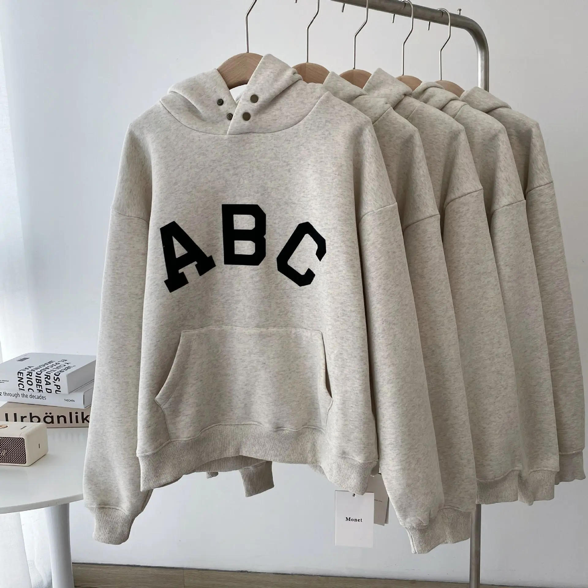 

Hooded loose plus velvet sweater oversize women's spring and autumn ins tide mid-length high street tops lazy wind sweater