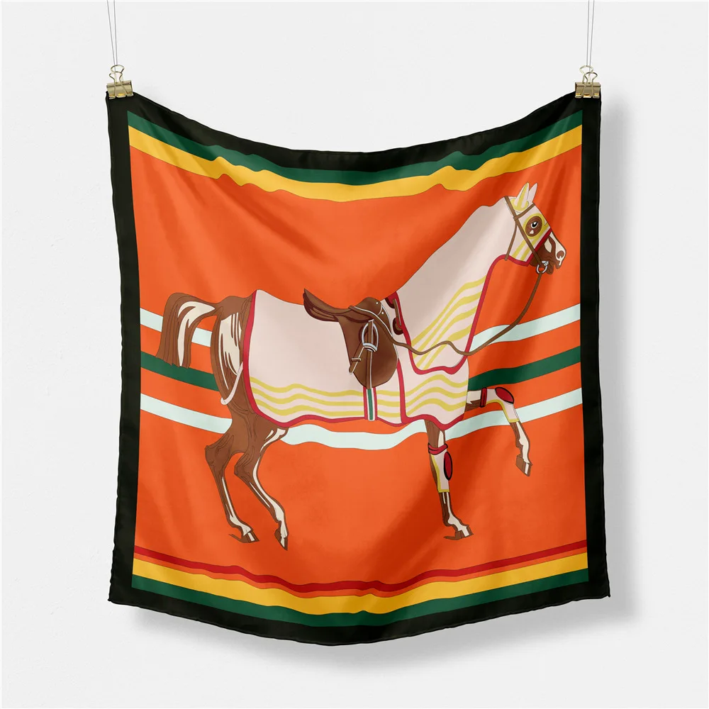 

Luxury Horse Silk Scarf 2021 Fashion Silk Scarf Ladies Twill Decorative Small Square Scarfs women's bandana Wedding Shawls Gift