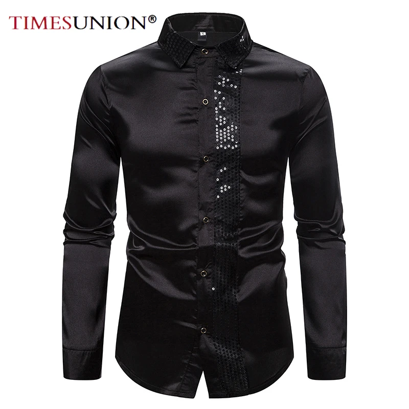 

Men's Shirts Sequins show Nightclub Men's Host Emcee Cross-border Lapel Long Sleeve Shirt