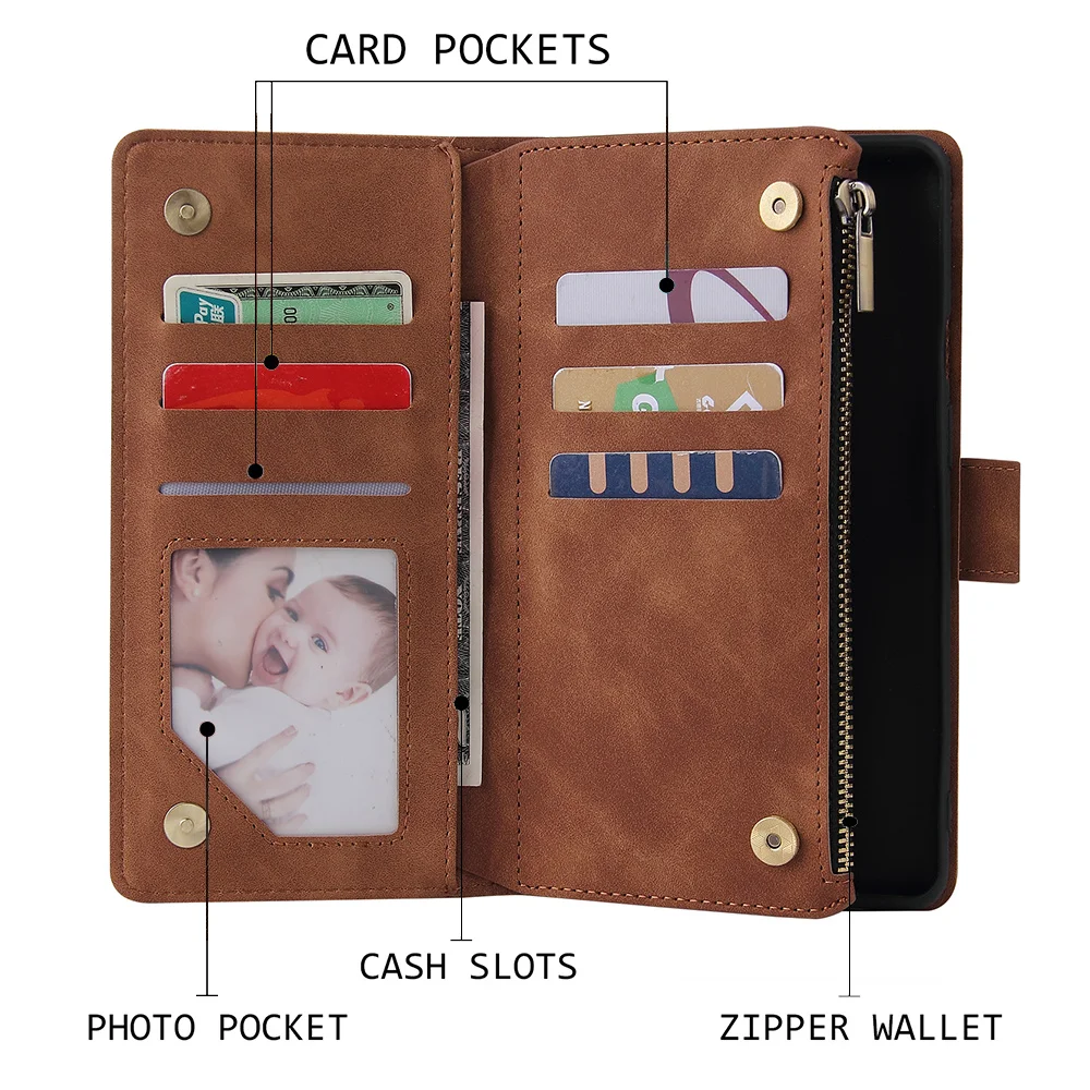 zipper wallet leather case for oneplus 7 7t 8 pro one plus 8 18 luxury flip card slots stand holder phone bags cover coque free global shipping