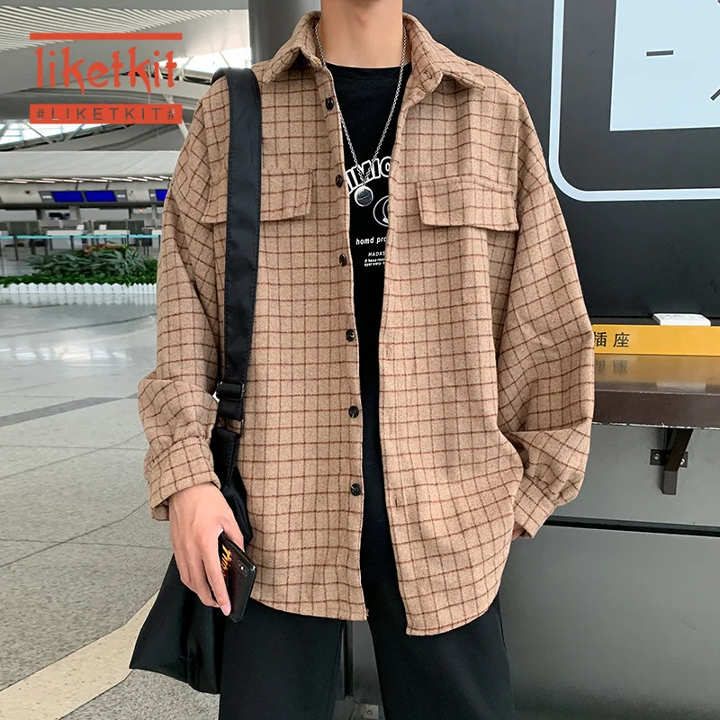 Рубашка Liketkit мужская в клетку Повседневная теплая куртка с хлопковый Фонарь