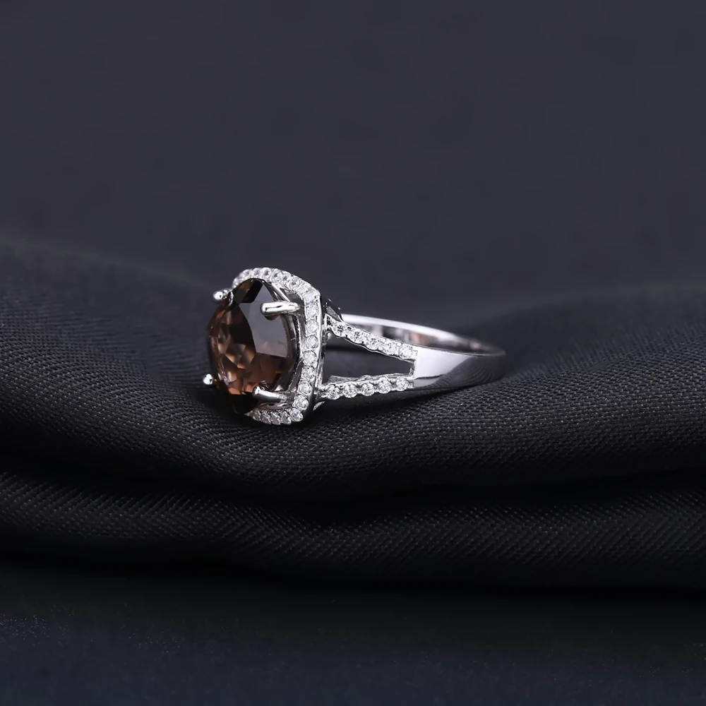 Gem's Ballet 925 пробы, серебряные коктейльные кольца 4.40Ct, огранка для подушек, натуральный дымчатый кварц, драгоценный камень, кольцо для женщин, хорошее ювелирное изделие