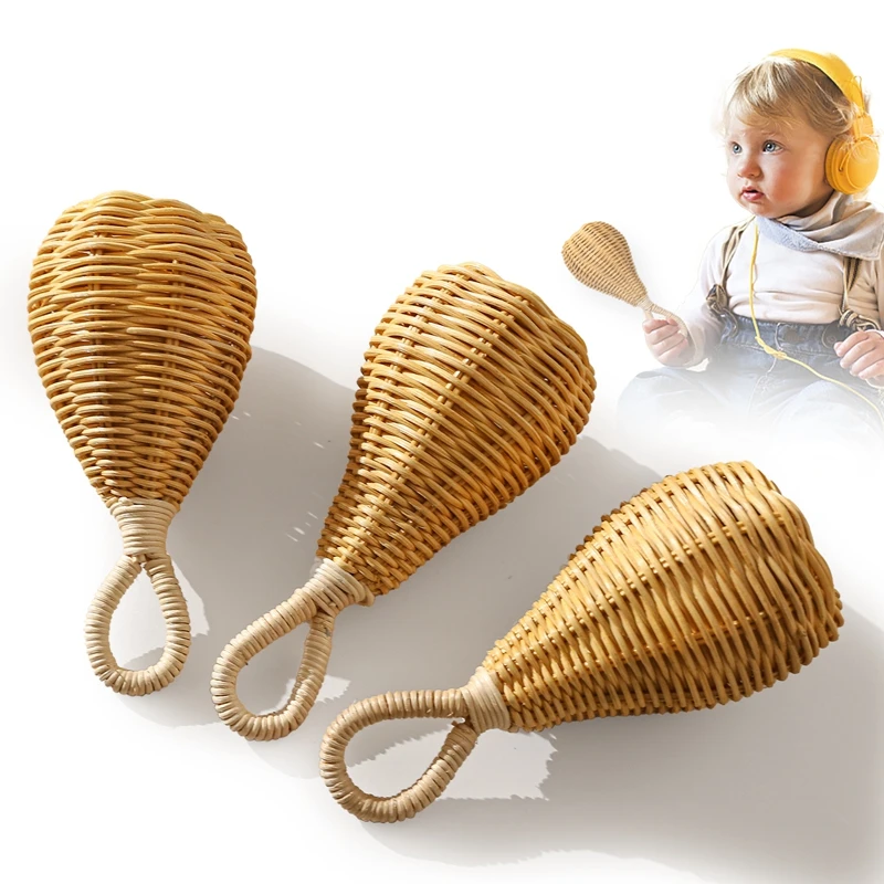 1pc Wooden Tojo Rattle Sensory Toys Hand Teething Wooden Ring Natural Baby Teething Ring Chew Newborn Mobile Gym Educational Toy