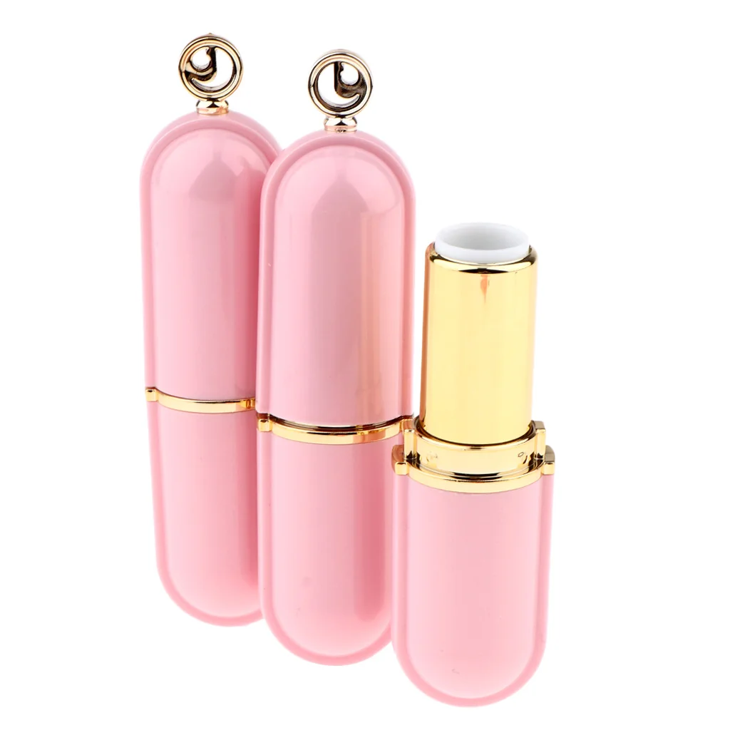 

3 Pieces Round Top Grade Empty Lipstick Tubes with Golden Purfle