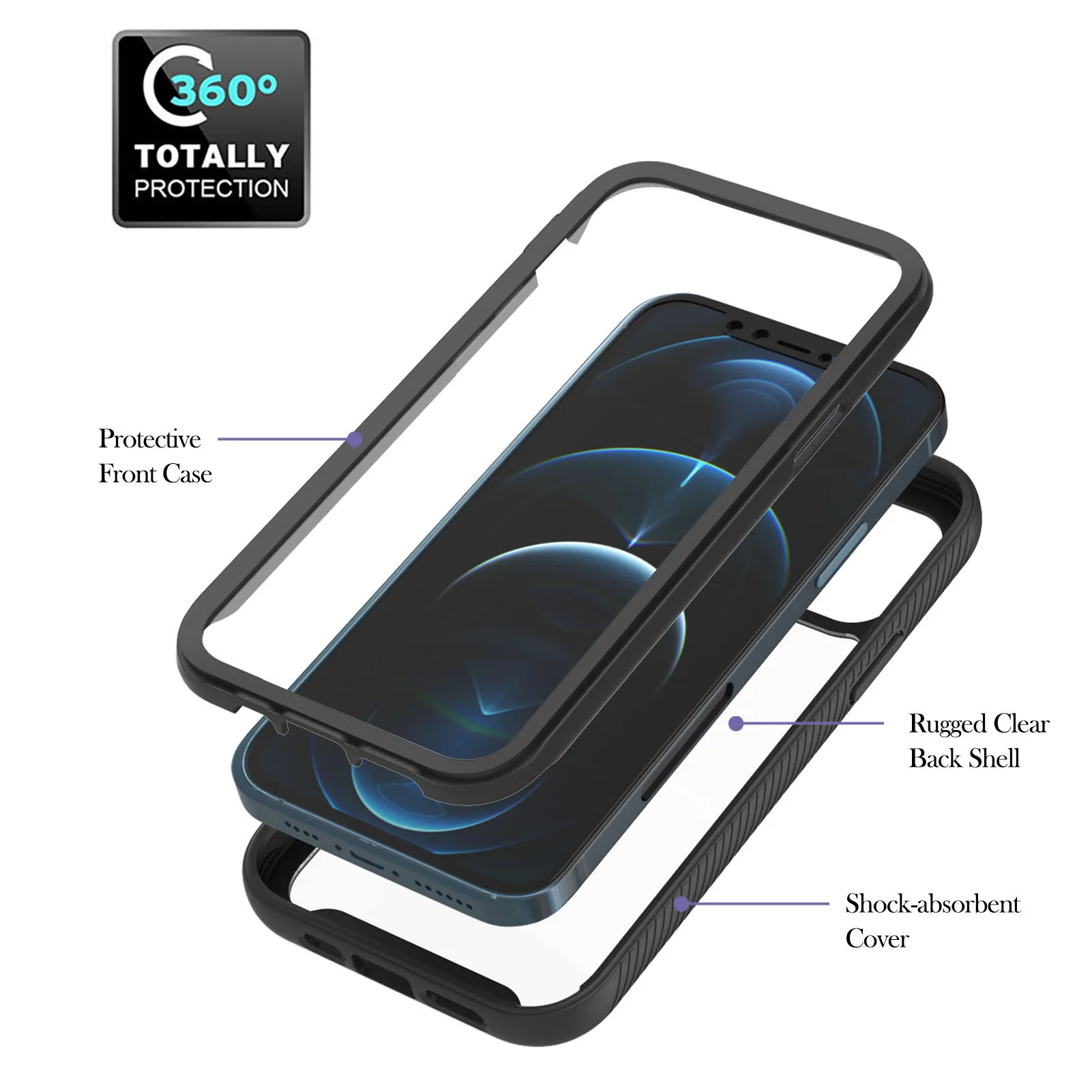 

3 Colors Fashion Hybrid Shockproof Cases For iPhone 12 Mini /12 Pro /12 Pro Max New TPU Bumper Case + PC Clear Back Cover (YiBo)