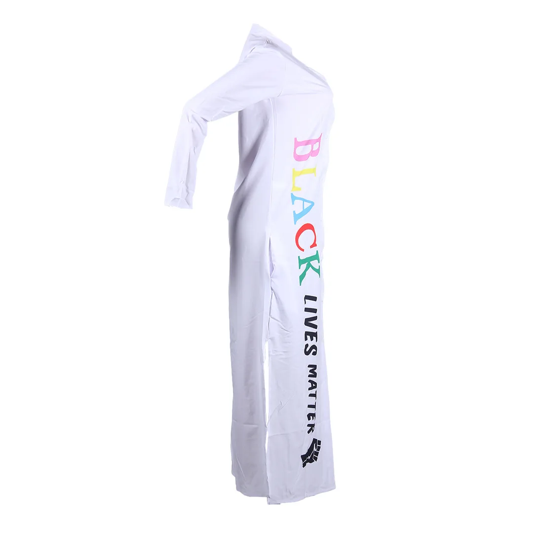 

3xlAutumn Long Dress Long Sleeve Shirt Dress Women Character Print Pockets Side Split Button Maxi Loose Casual White Shirt Dress