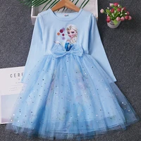 autumn party dresses for girls frozen snow queen elsa long sleeve princess dress birthday outfits vestidos bow tie mesh costume