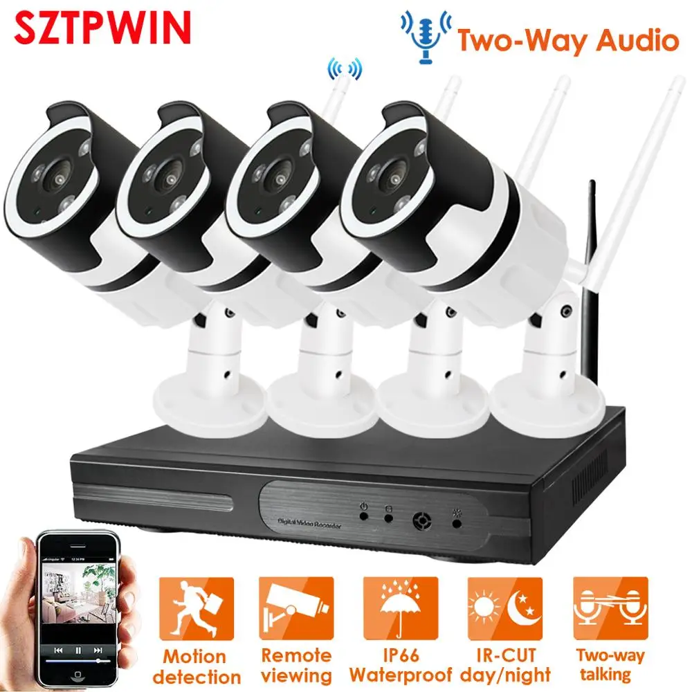 Двухсторонняя беспроводная система видеонаблюдения Audio1080P NVR, wifi 2.0MP, для помещений и улицы, цилиндрическая ip-камера, водонепроницаемая, для безопасности, видео SurveillanceKit - Цвет: 4ch two-way audio