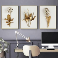 gold leaf bellflower lilac flower modern wall art canvas painting nordic posters and prints wall pictures for living room decor